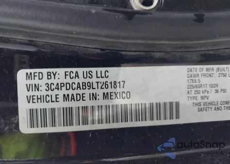 2020 Dodge Journey Se Value z USA, uszkodzony, nr VIN 3C4PDCAB9LT261817